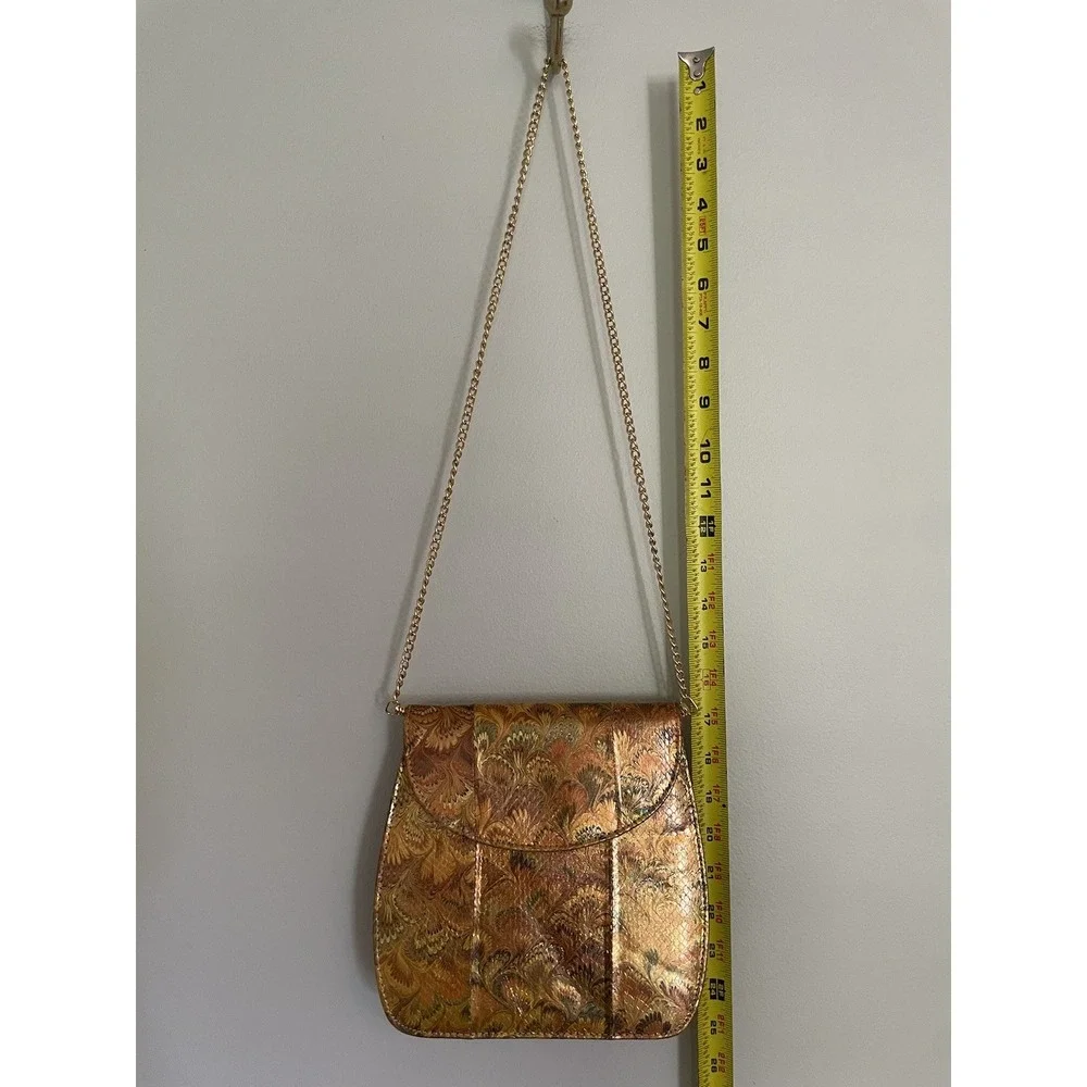 VTG J Renee Gold Metallic Marbled Peacock Print Snakeskin Shoulder Bag/Purse.